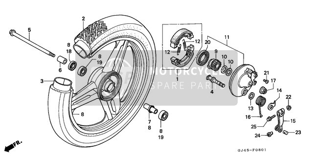 Honda SH75D 1995 Ruota anteriore (SH75DP/DS) per un 1995 Honda SH75D